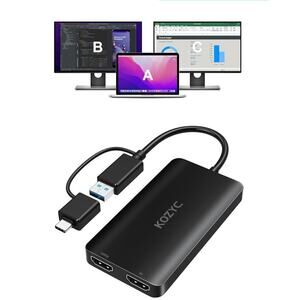 KOZYC USB 3.0 A/C to HDMI Splitter Duel Monitors Display 4k 30Hz + 1080p 60 Hz